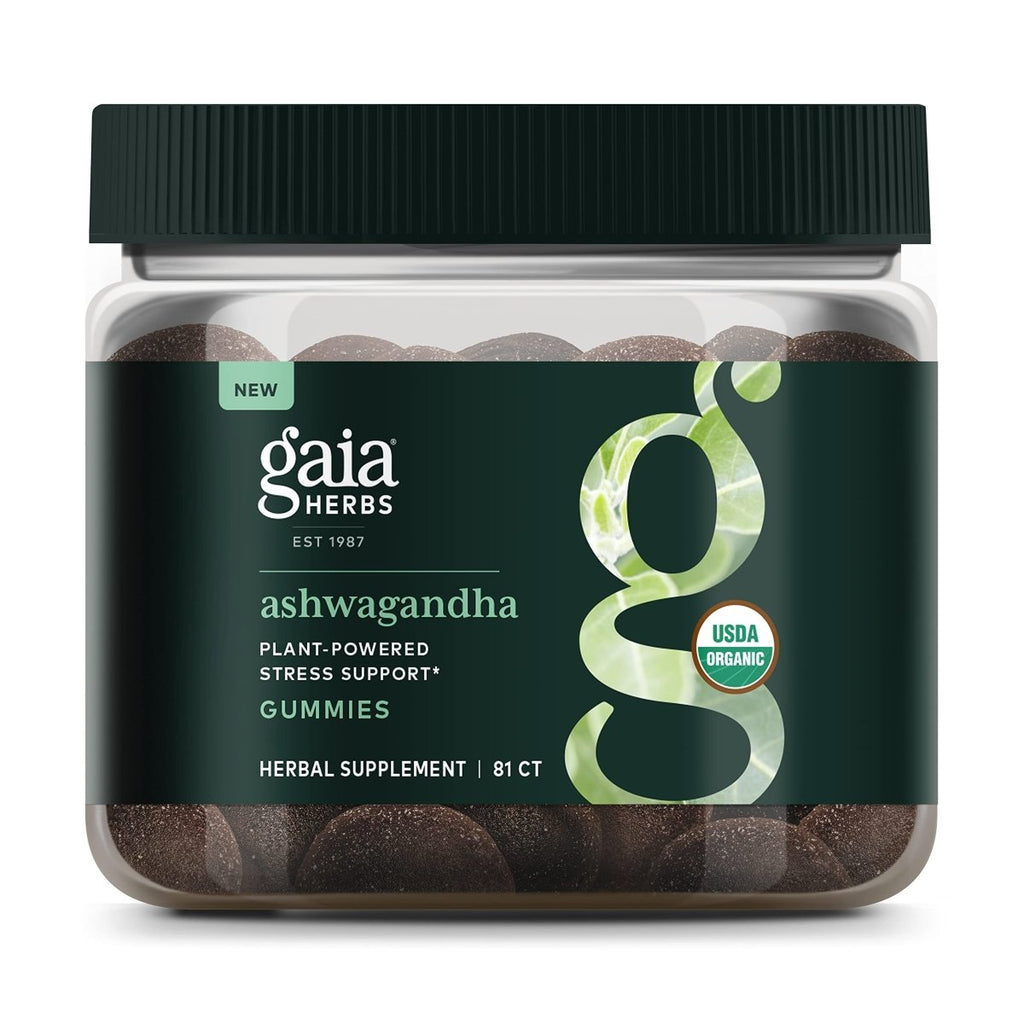Gaia Herbs Bonbons gommeux biologiques à l'ashwagandha, soutien du stress, cannelle, gingembre, sans gluten, végétalien, 81 unités