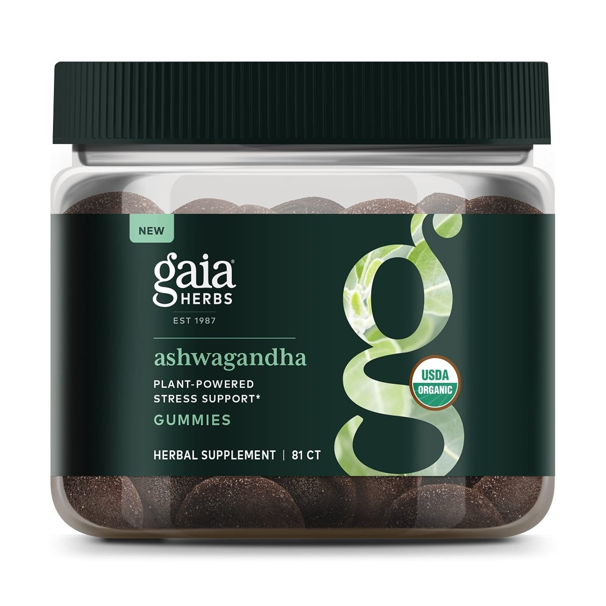 Gaia Herbs Bonbons gommeux biologiques à l'ashwagandha, soutien du stress, cannelle, gingembre, sans gluten, végétalien, 81 unités