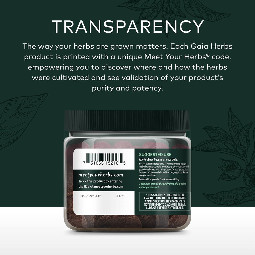 Gaia Herbs Bonbons gommeux biologiques à l'ashwagandha, soutien du stress, cannelle, gingembre, sans gluten, végétalien, 81 unités