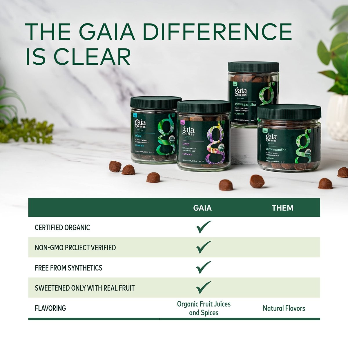 Gaia Herbs Bonbons gommeux biologiques à l'ashwagandha, soutien du stress, cannelle, gingembre, sans gluten, végétalien, 81 unités