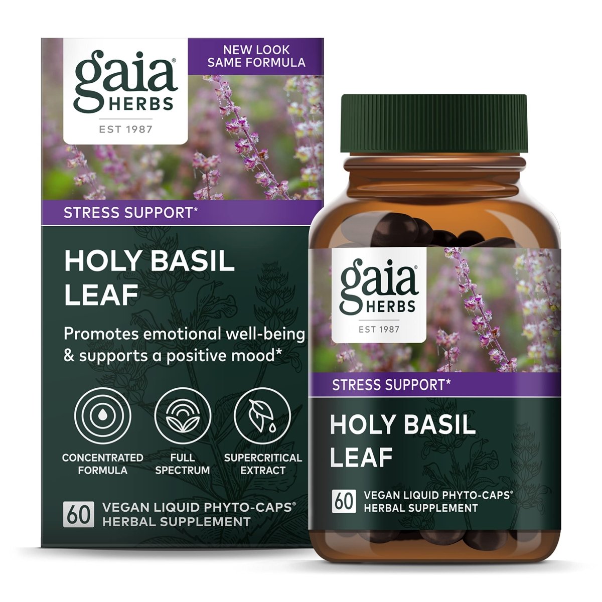 Gaia Herbs Pro Basilic sacré en feuilles - Supplément de soutien au stress avec basilic sacré - 60 Phyto-Caps liquides