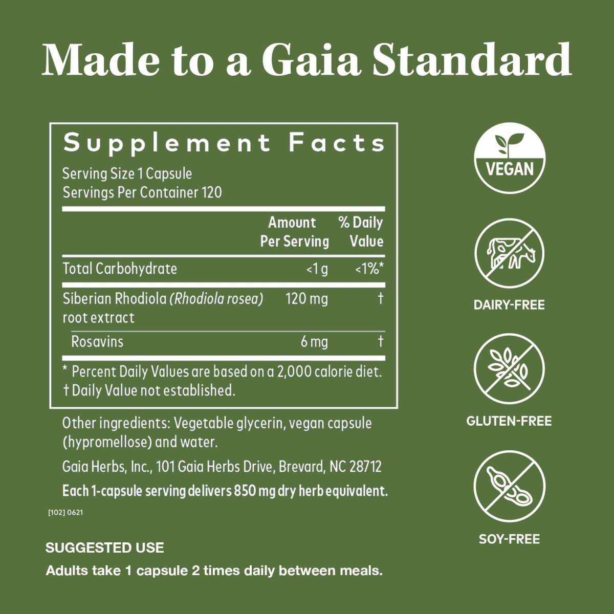 Gaia Herbs Rhodiola Rosea - 120 capsules liquides végétaliennes Phyto-Caps (pour 60 jours)