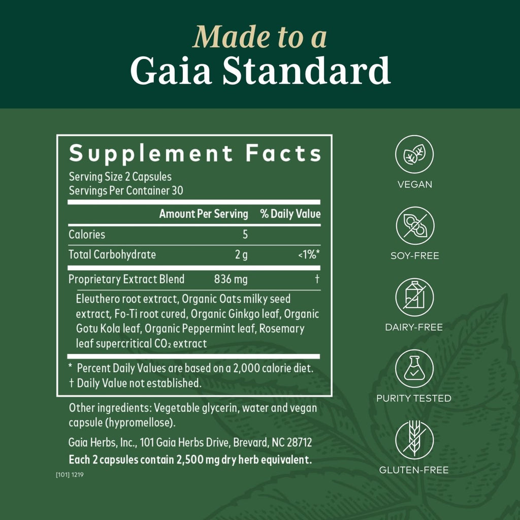 Gaia PRO Cognitive Formula - Brain Boost & Blood Flow Supplement - 60 Vegan Liquid Phyto-Capsules (30 Servings)