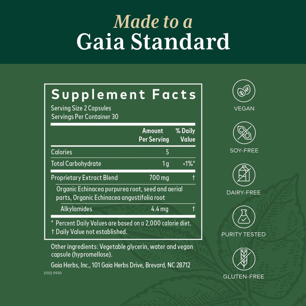Gaia PRO Echinacea Blend - Immune Support Supplement - 60 Vegan Liquid Phyto-Capsules (30 Servings)