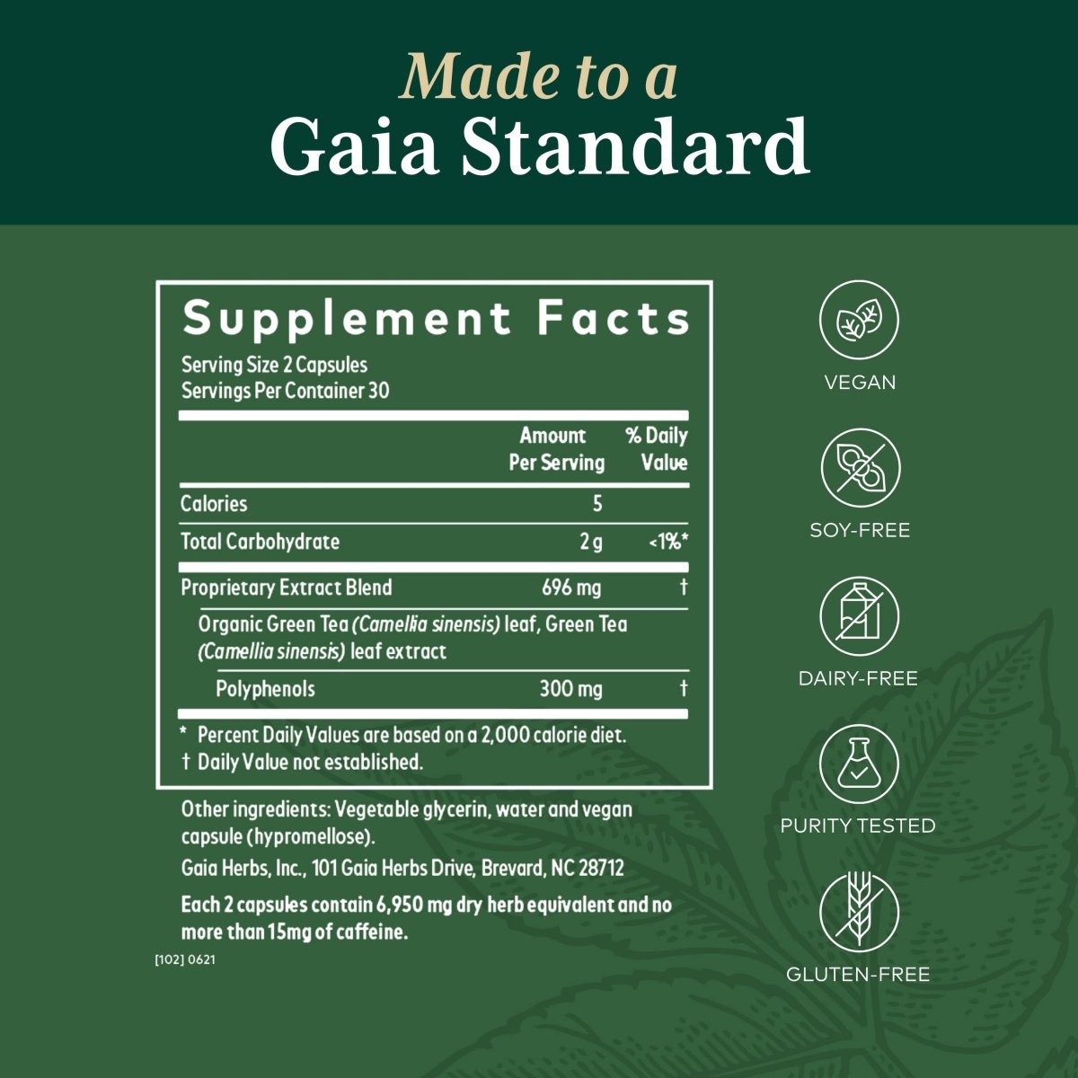 Gaia PRO Thé Vert - Complément Alimentaire à Base de Thé Vert - 60 Phyto-Capsules Liquides Végétaliennes (30 Portions)