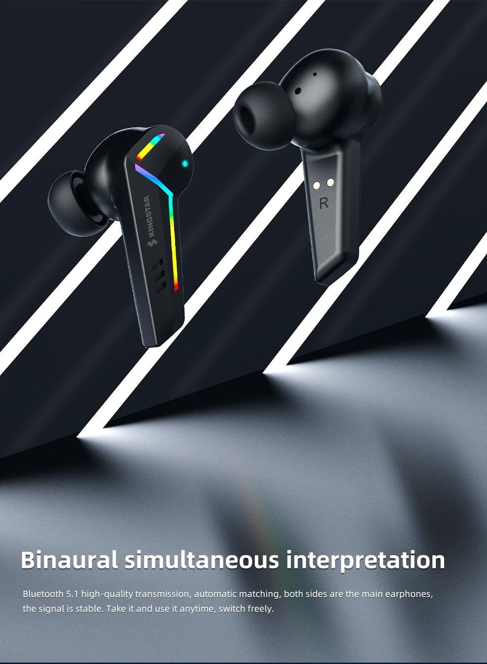 Casques de jeu sans fil, écouteurs Bluetooth à faible latence, casque antibruit pour le sport avec micro, écouteurs de sport sans fil Bluetooth avec microphone, 5h d'autonomie, écouteurs de course sans fil