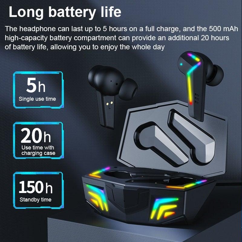Casques de jeu sans fil, écouteurs Bluetooth à faible latence, casque antibruit pour le sport avec micro, écouteurs de sport sans fil Bluetooth avec microphone, 5h d'autonomie, écouteurs de course sans fil