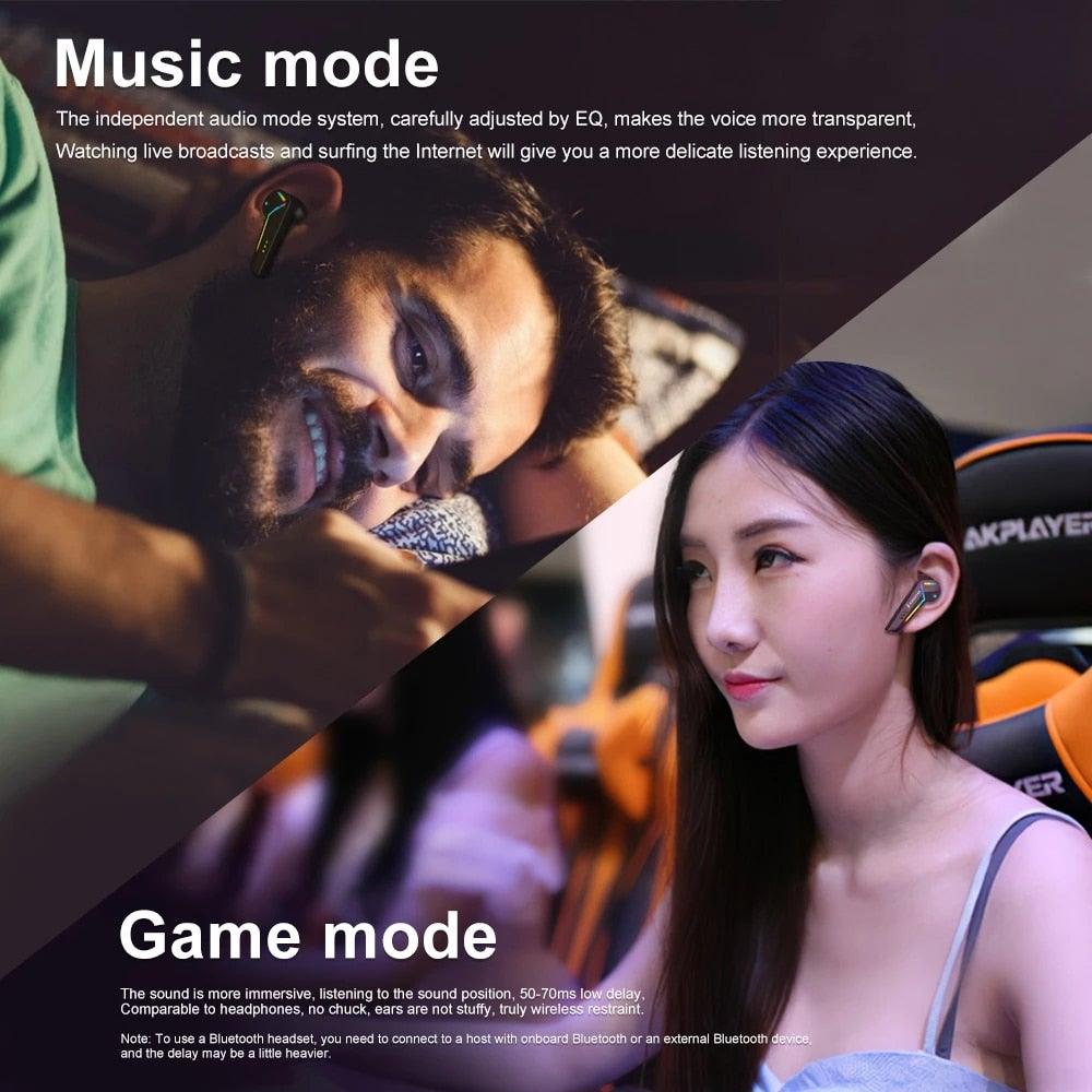 Casques de jeu sans fil, écouteurs Bluetooth à faible latence, casque antibruit pour le sport avec micro, écouteurs de sport sans fil Bluetooth avec microphone, 5h d'autonomie, écouteurs de course sans fil