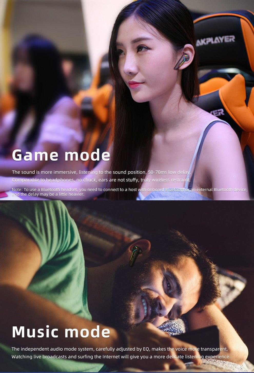 Casques de jeu sans fil, écouteurs Bluetooth à faible latence, casque antibruit pour le sport avec micro, écouteurs de sport sans fil Bluetooth avec microphone, 5h d'autonomie, écouteurs de course sans fil