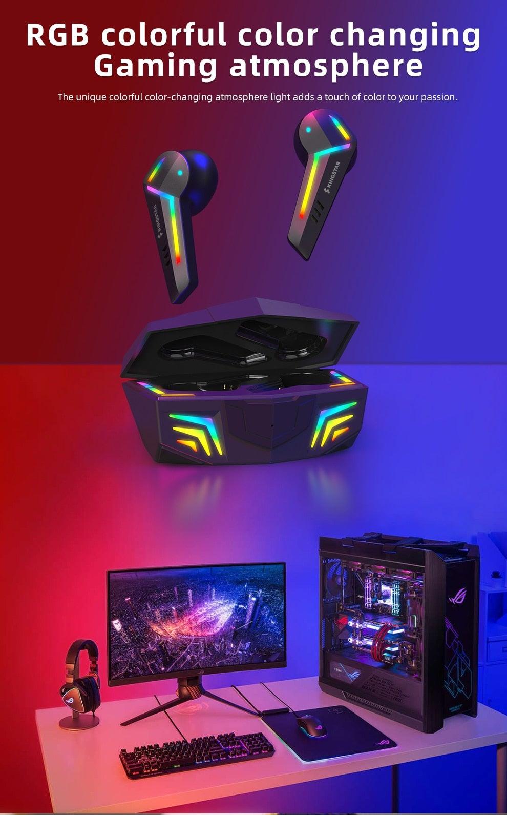 Casques de jeu sans fil, écouteurs Bluetooth à faible latence, casque antibruit pour le sport avec micro, écouteurs de sport sans fil Bluetooth avec microphone, 5h d'autonomie, écouteurs de course sans fil