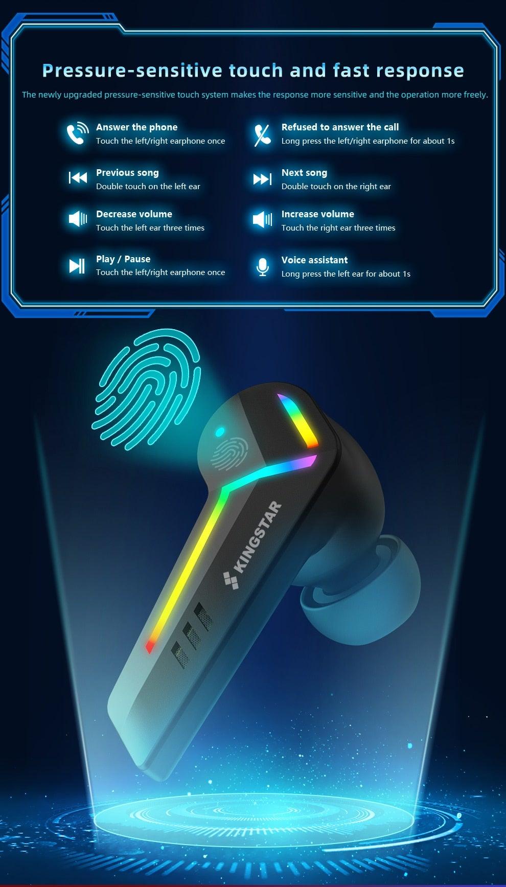 Casques de jeu sans fil, écouteurs Bluetooth à faible latence, casque antibruit pour le sport avec micro, écouteurs de sport sans fil Bluetooth avec microphone, 5h d'autonomie, écouteurs de course sans fil