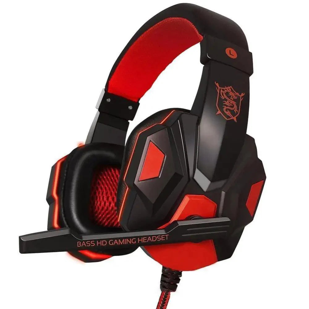 Casque Gamer Filaire Stéréo Rouge Noir Anti Bruit Sur Oreille Avec Micro Lumière LED Basse Surround Cache-Oreilles Souples À Mémoire De Forme Pour Ordopteur