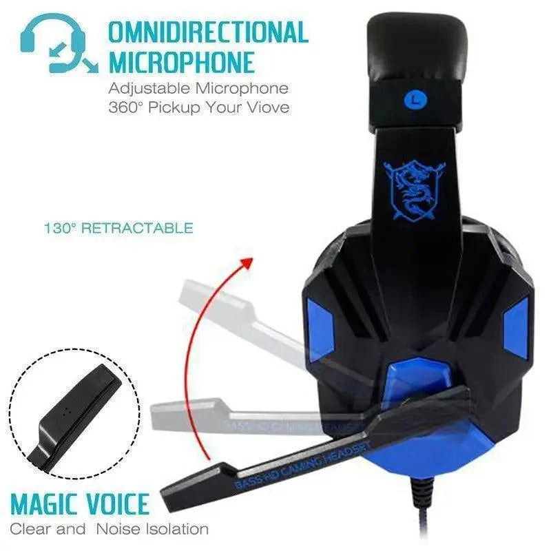 Casque Gamer Filaire Stéréo Rouge Noir Anti Bruit Sur Oreille Avec Micro Lumière LED Basse Surround Cache-Oreilles Souples À Mémoire De Forme Pour Ordopteur
