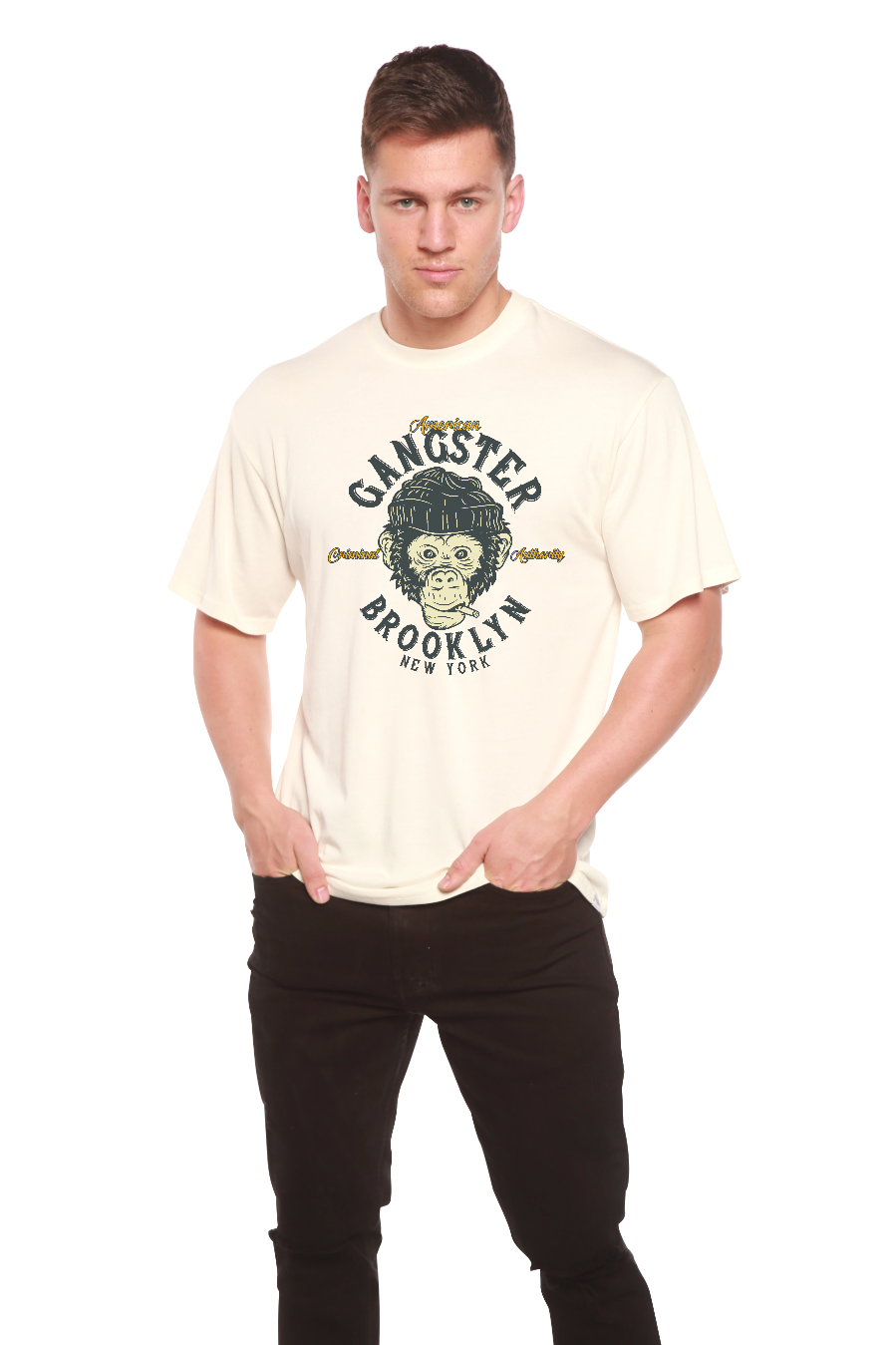T-shirt graphique à manches courtes pour homme Gangster Brooklyn en viscose de bambou/coton biologique