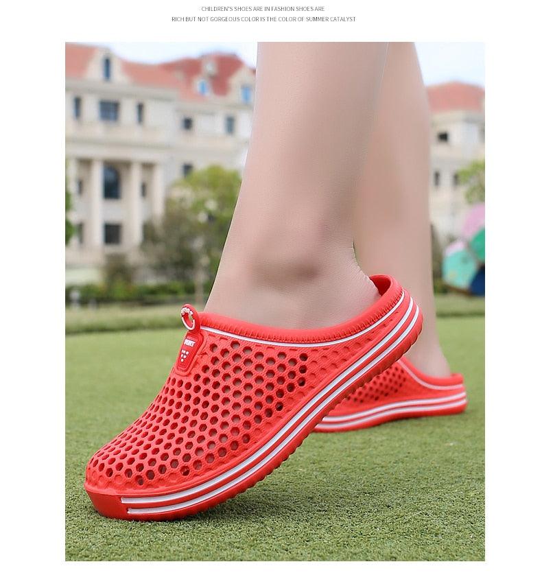 Sabots de jardin pour femmes, séchage rapide, sandales d'été plates pour la plage, sandales d'extérieur respirantes en maille, chaussures de plage, chaussons antidérapants, sandales à séchage rapide