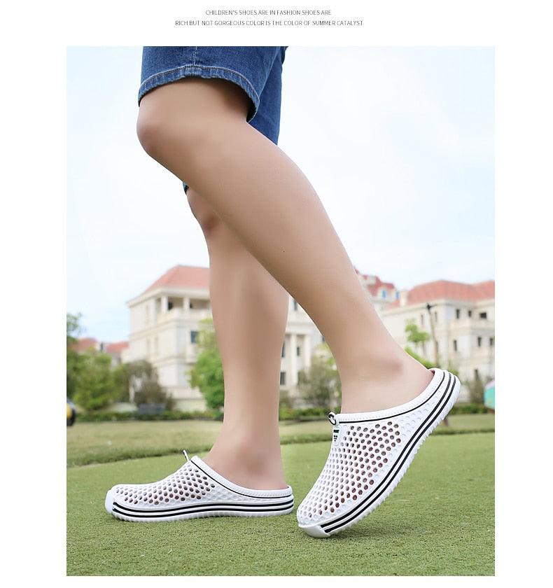 Sabots de jardin pour femmes, séchage rapide, sandales d'été plates pour la plage, sandales d'extérieur respirantes en maille, chaussures de plage, chaussons antidérapants, sandales à séchage rapide