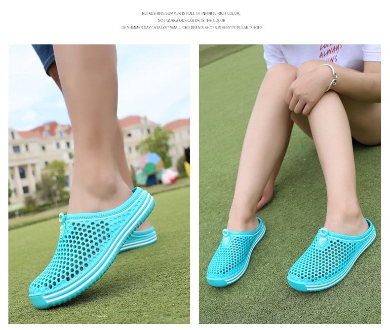 Sabots de jardin pour femmes, séchage rapide, sandales d'été plates pour la plage, sandales d'extérieur respirantes en maille, chaussures de plage, chaussons antidérapants, sandales à séchage rapide