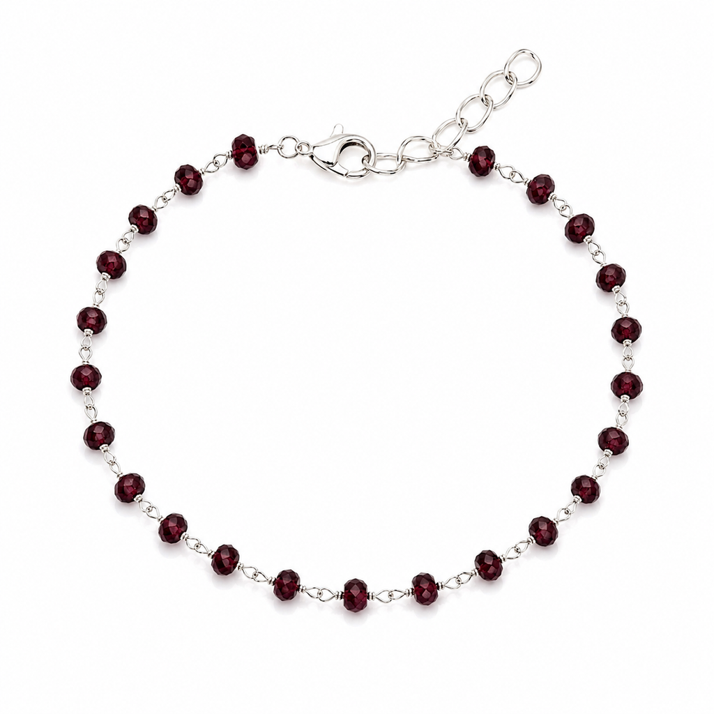 Garnet Gemstone Wire Wrapped Sterling Silver Bracelet
