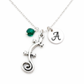 Personalized Gecko Necklace – Sterling Silver Chain with Birthstone & Initial