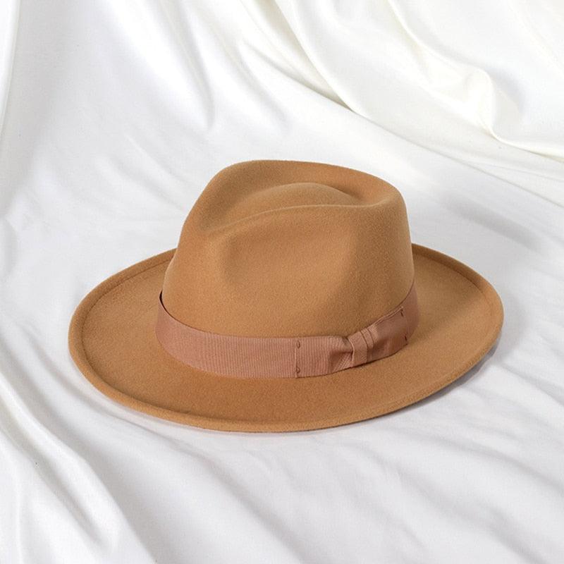 Chapeau fedora pour homme, nouveau style, chapeau de jazz avec nœud papillon, chapeaux fedora, chapeau classique à large bord, élégant, doux, pour l'extérieur, décontracté, pour un usage quotidien