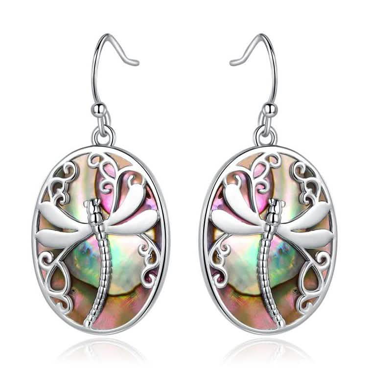 Boucles d'oreilles pendantes libellule en nacre d'abalone bleue véritable