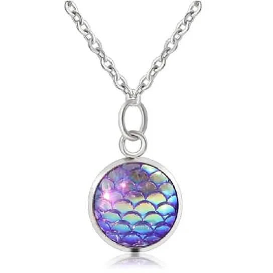Véritables écailles de poisson arc-en-ciel holographiques à sequins, pendentif breloque, chaîne, collier, plaqué argent, finition très polie
