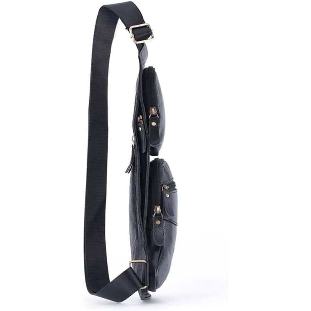 Sac de poitrine en cuir véritable pour hommes Sac à bandoulière en cuir Sac bandoulière personnalité Sac décontracté