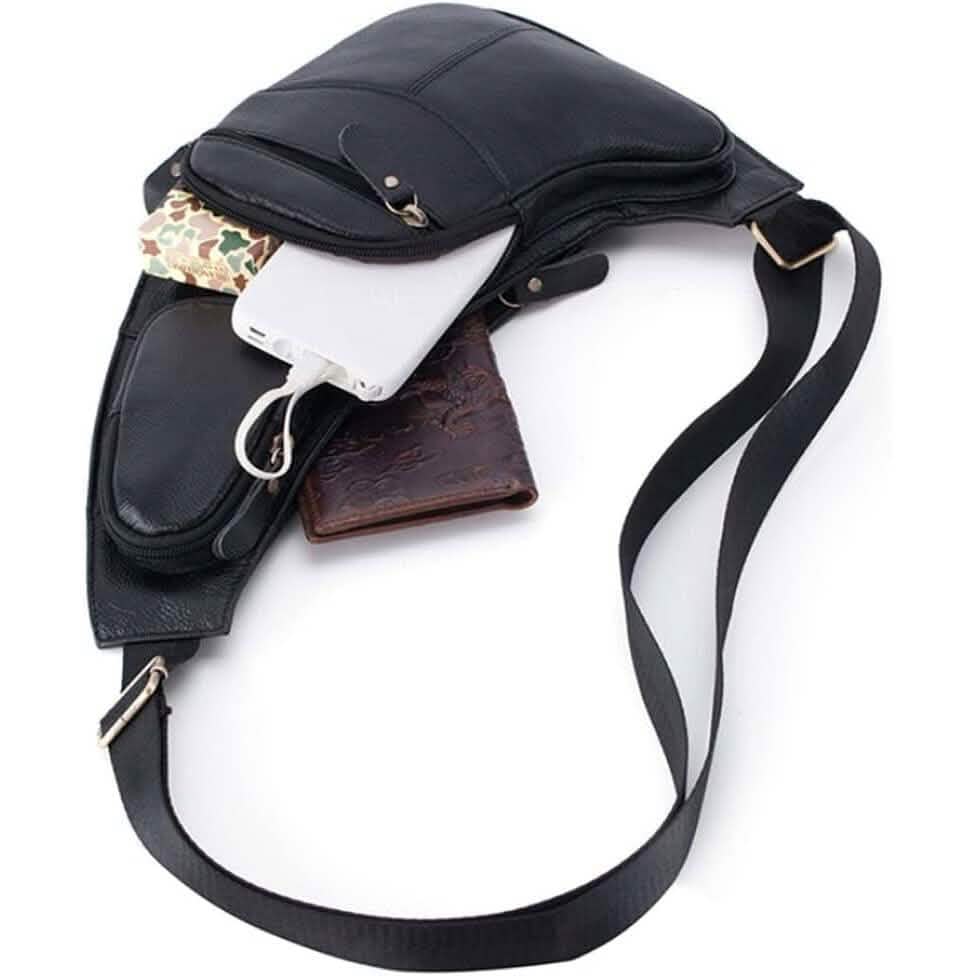 Sac de poitrine en cuir véritable pour hommes Sac à bandoulière en cuir Sac bandoulière personnalité Sac décontracté