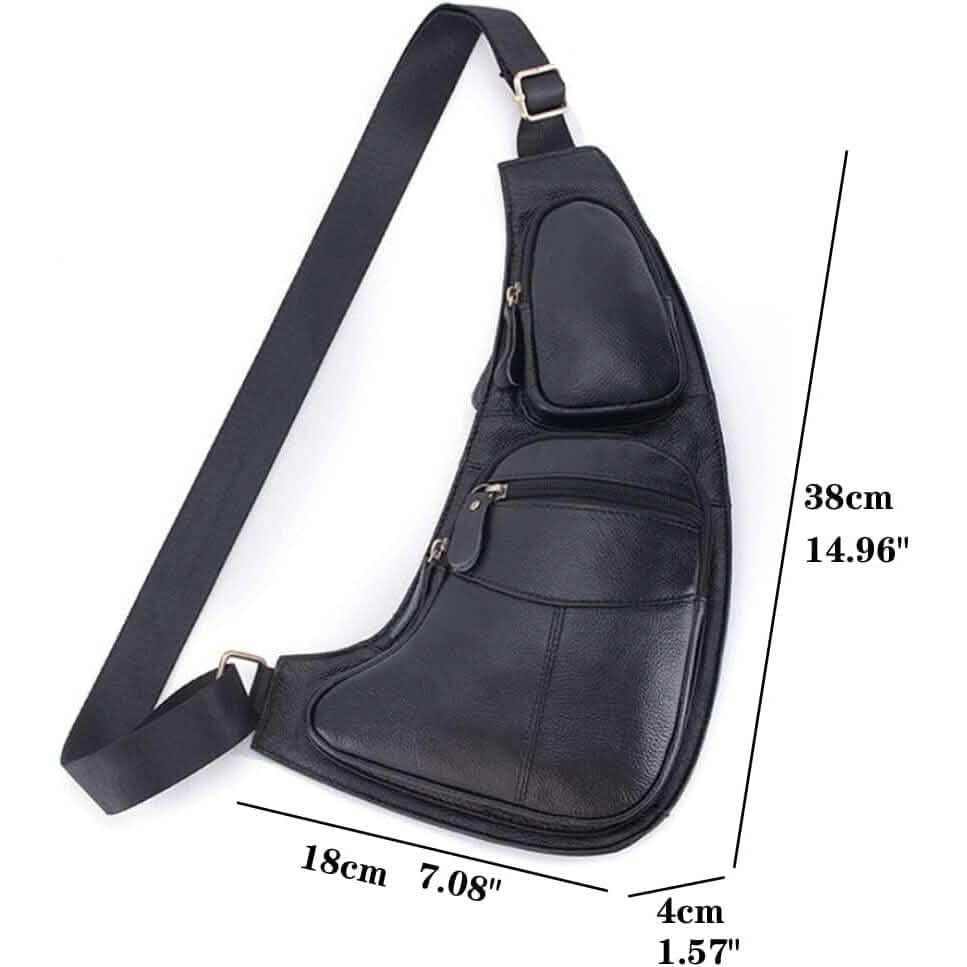Sac de poitrine en cuir véritable pour hommes Sac à bandoulière en cuir Sac bandoulière personnalité Sac décontracté