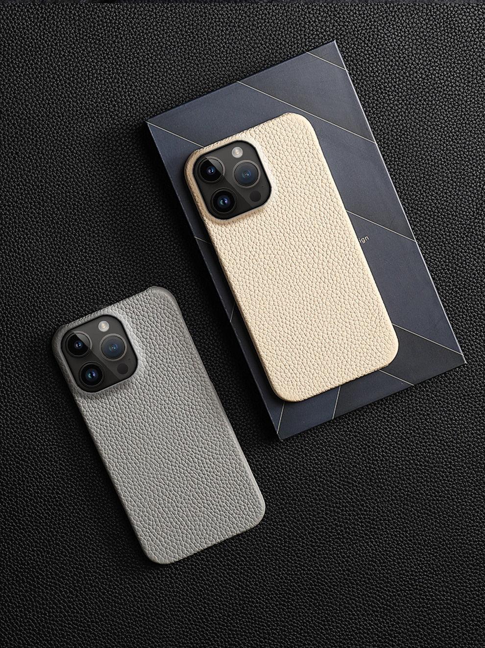 Étui de téléphone en cuir véritable pour iPhone 13 14 Pro Max 12 Mini 12 Pro Max Coque arrière Coque de téléphone en silicone orange fluo Compatible avec le chargement sans fil Coque de protection antichoc pour iPhone