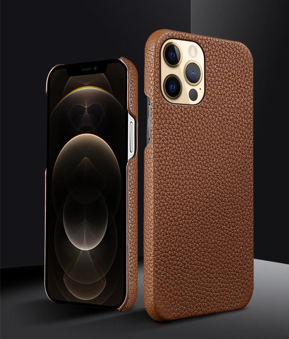 Étui de téléphone en cuir véritable pour iPhone 13 14 Pro Max 12 Mini 12 Pro Max Coque arrière Coque de téléphone en silicone orange fluo Compatible avec le chargement sans fil Coque de protection antichoc pour iPhone