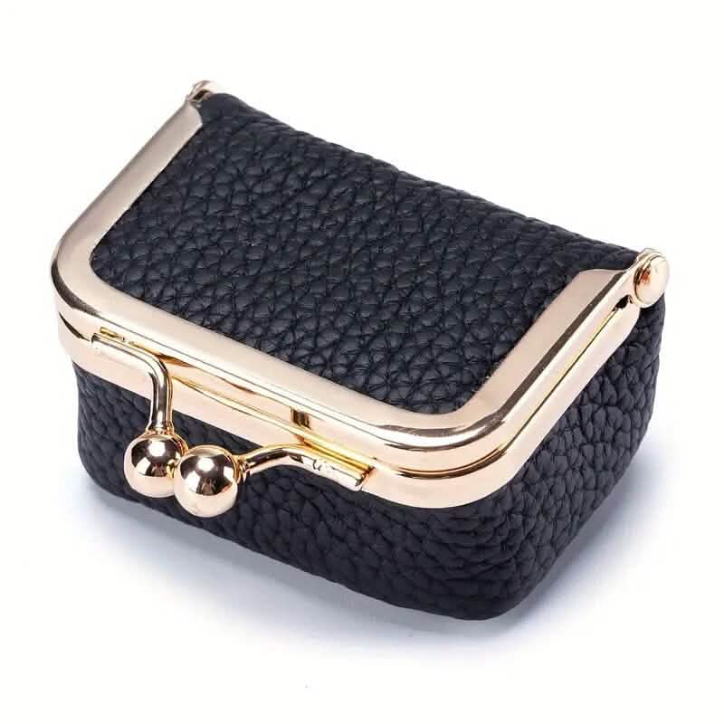 Porte-monnaie en cuir véritable d'inspiration vintage avec fermoir à baiser