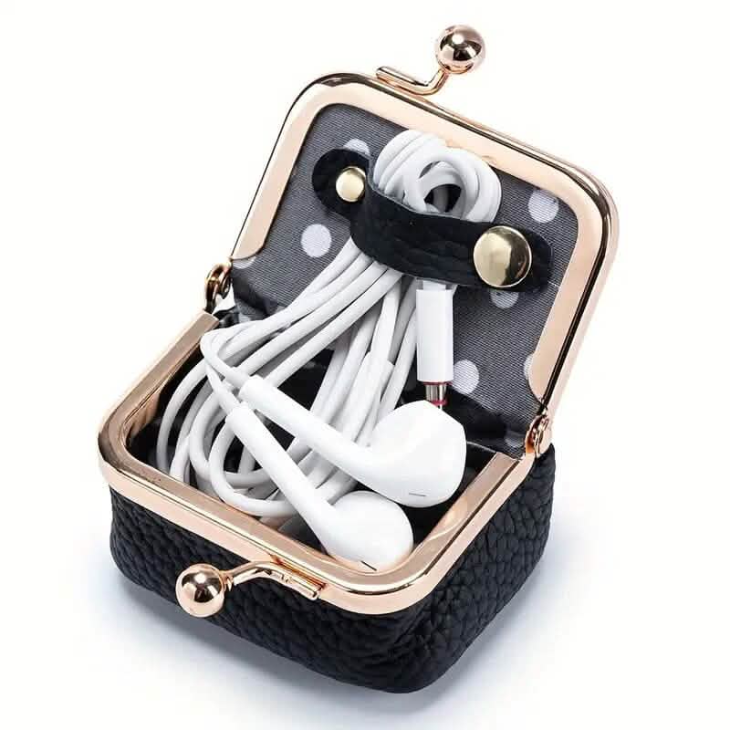 Porte-monnaie en cuir véritable d'inspiration vintage avec fermoir à baiser