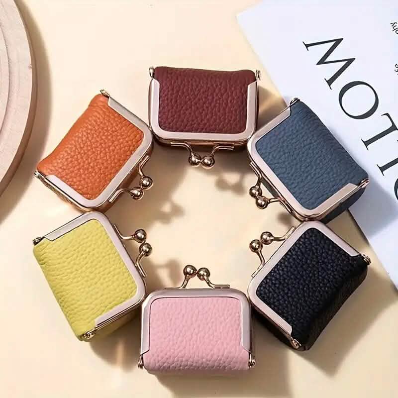 Porte-monnaie en cuir véritable d'inspiration vintage avec fermoir à baiser