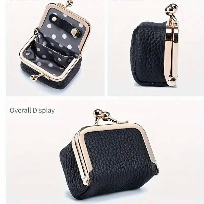 Porte-monnaie en cuir véritable d'inspiration vintage avec fermoir à baiser