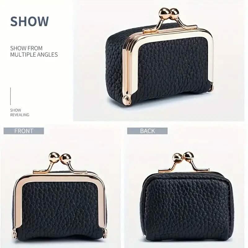 Porte-monnaie en cuir véritable d'inspiration vintage avec fermoir à baiser