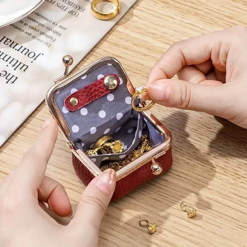 Porte-monnaie en cuir véritable d'inspiration vintage avec fermoir à baiser