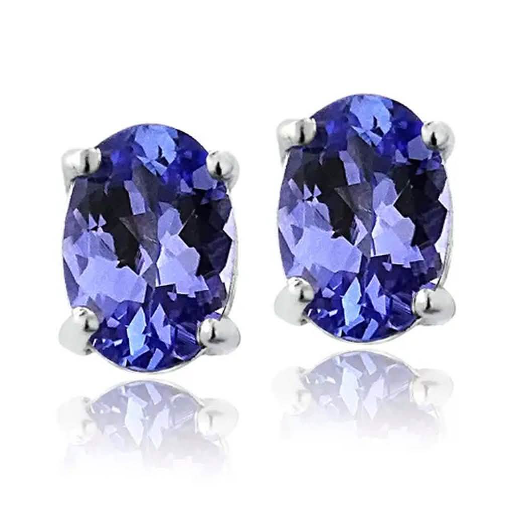 Clous d'oreilles en tanzanite véritable de forme ronde ou ovale