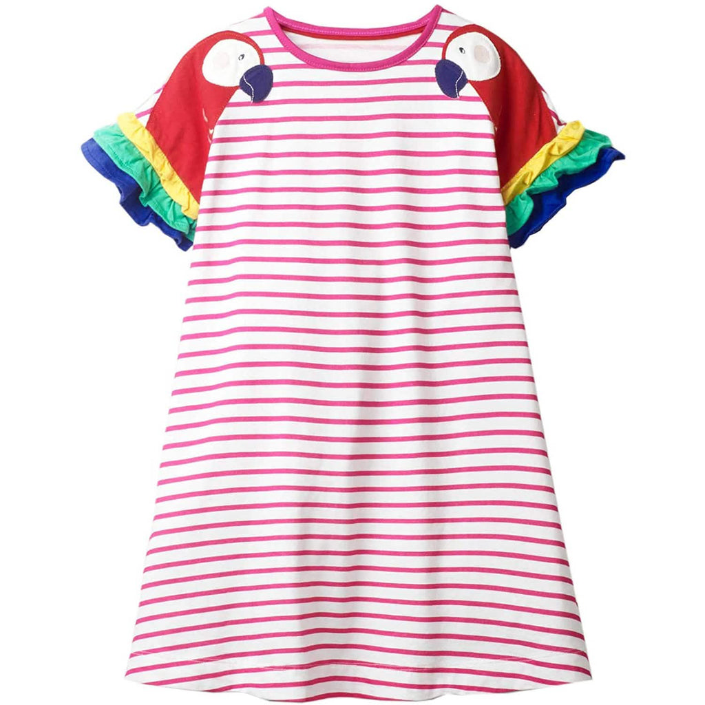 Robe décontractée à manches longues en coton pour filles, avec appliques dessin animé et rayures