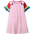 Robe décontractée à manches longues en coton pour filles, avec appliques dessin animé et rayures