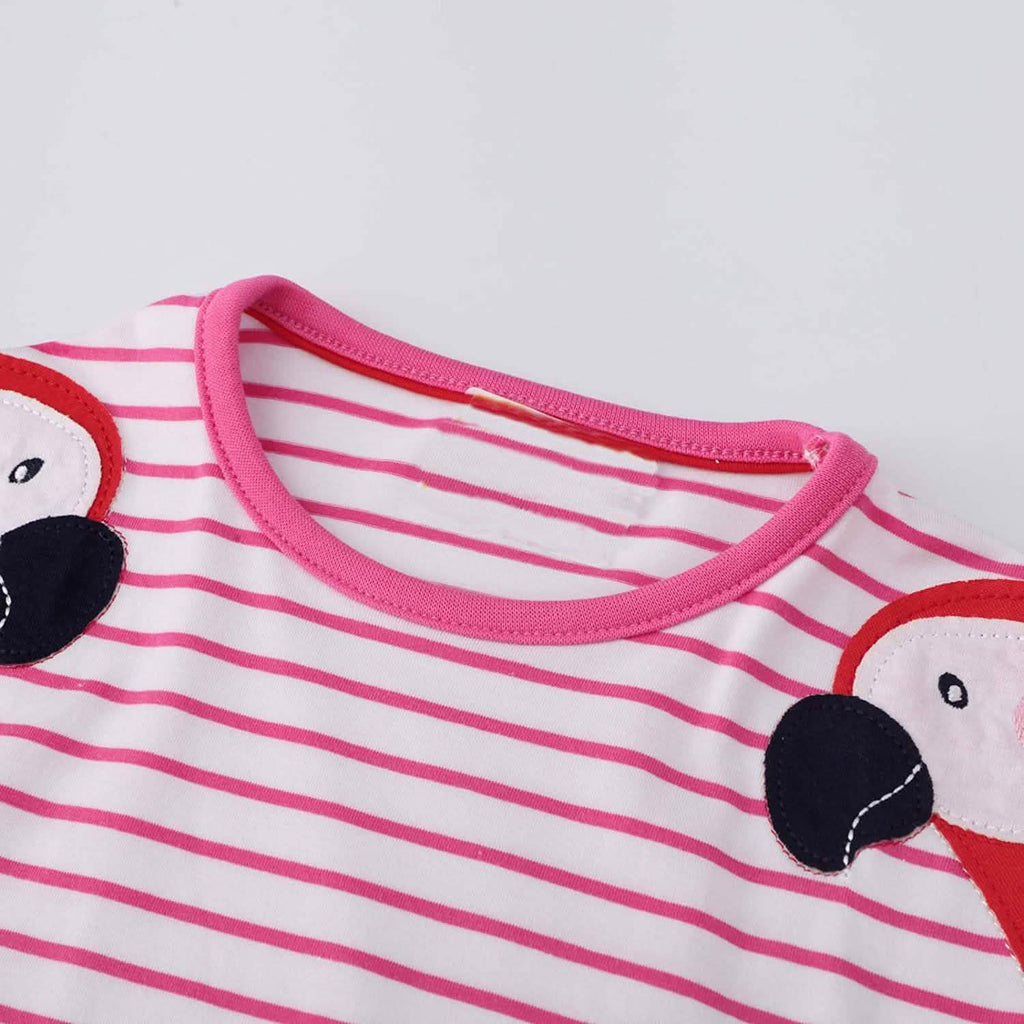 Robe décontractée à manches longues en coton pour filles, avec appliques dessin animé et rayures