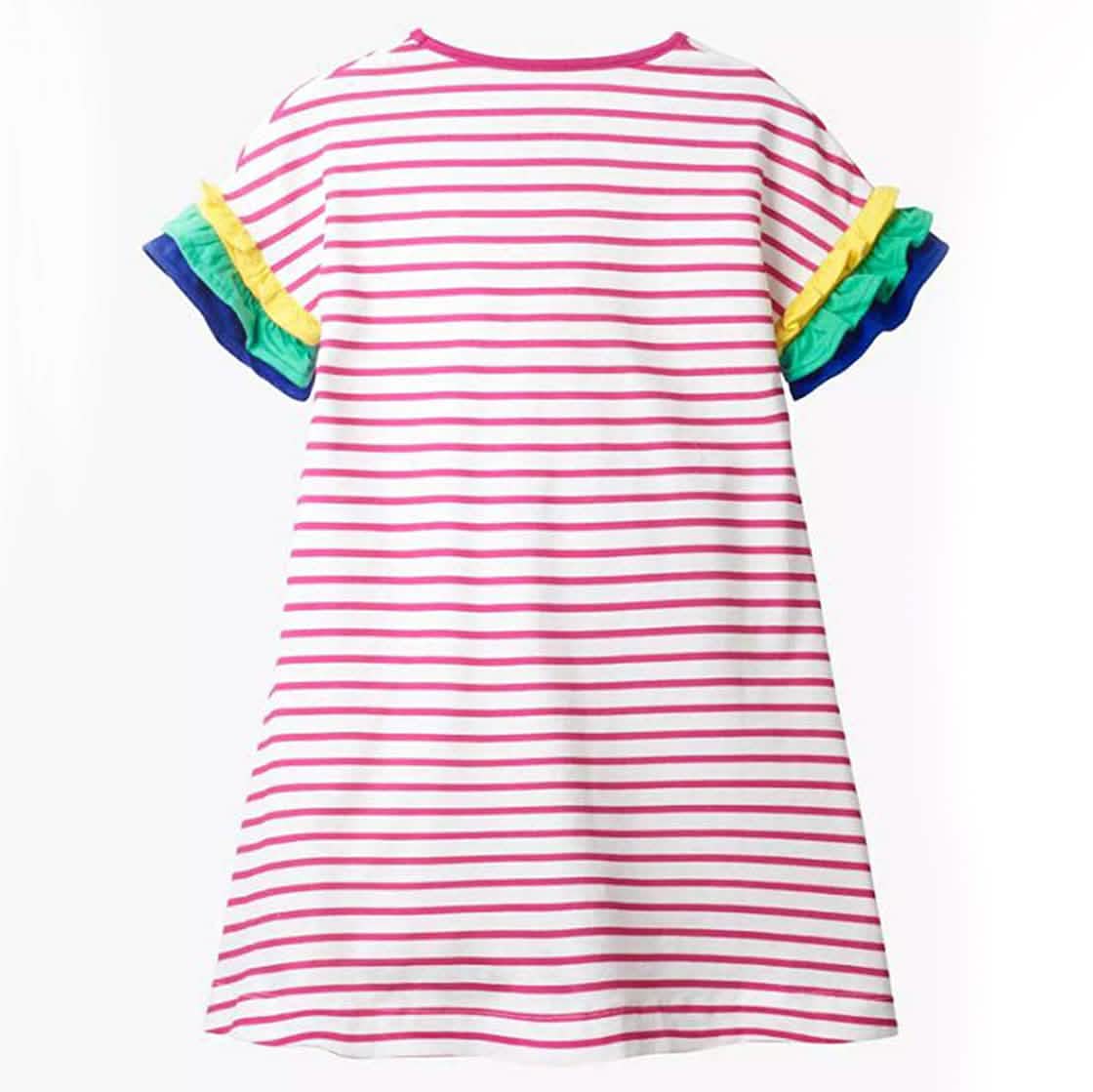 Robe décontractée à manches longues en coton pour filles, avec appliques dessin animé et rayures