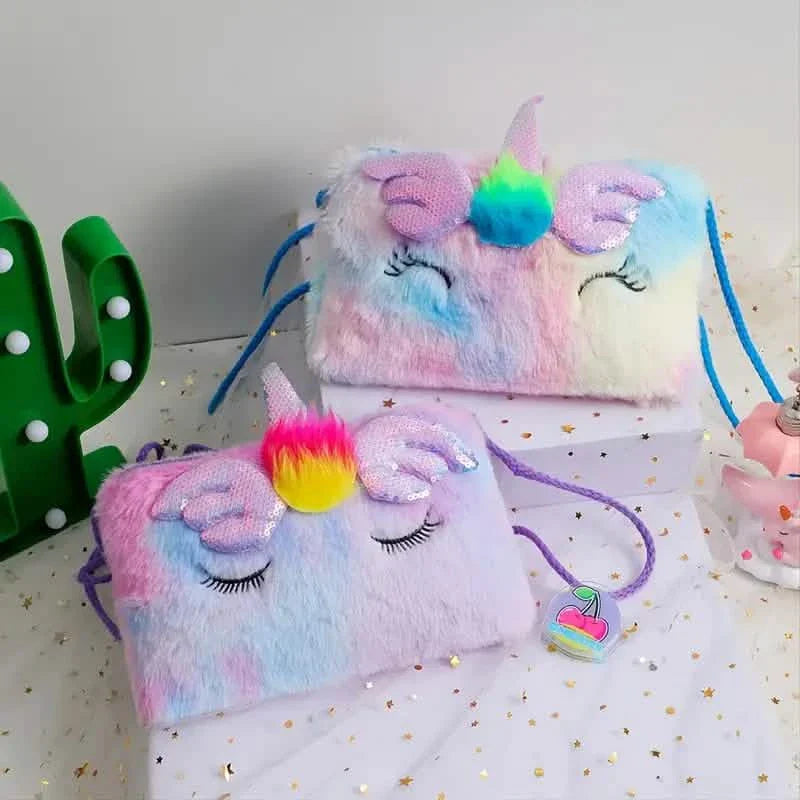 Sac Licorne Tie-Dye en Peluche à Paillettes pour Filles