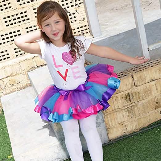 Jupe tutu superposée en tulle arc-en-ciel pour fille