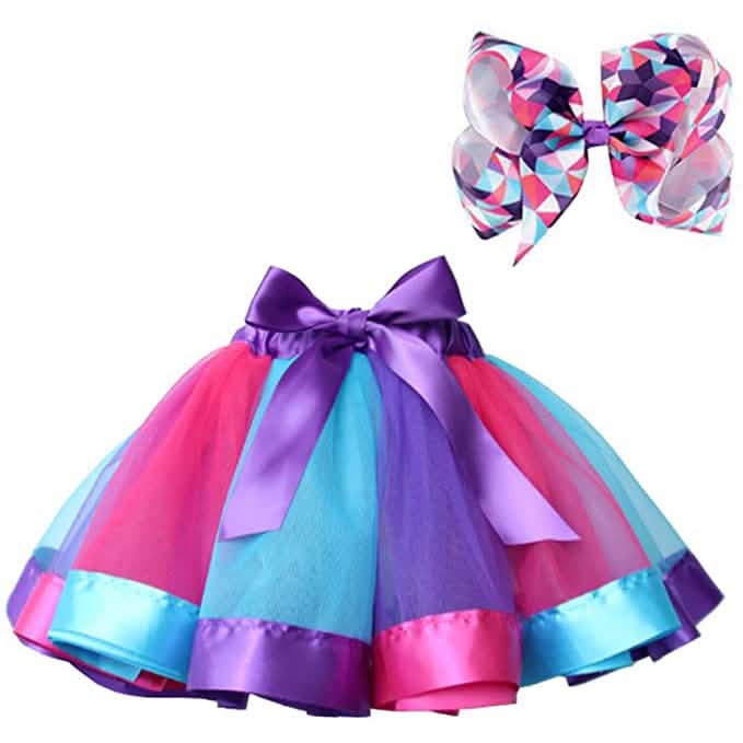 Jupe tutu superposée en tulle arc-en-ciel pour fille