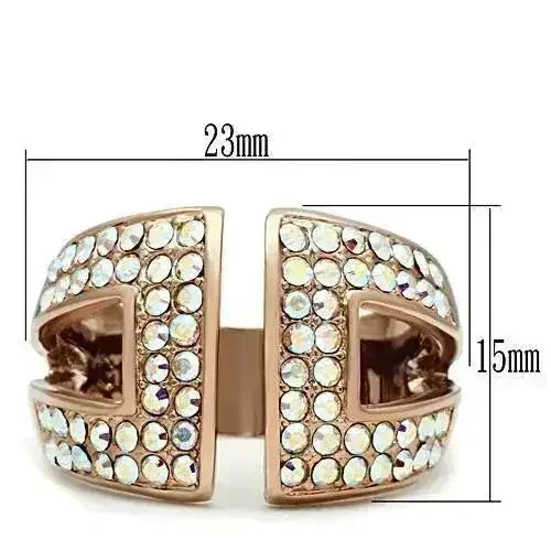 GL222 Bague en laiton plaqué or rose IP – Pièce maîtresse en cristal Aurore Boréale