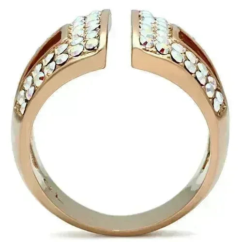GL222 Bague en laiton plaqué or rose IP – Pièce maîtresse en cristal Aurore Boréale