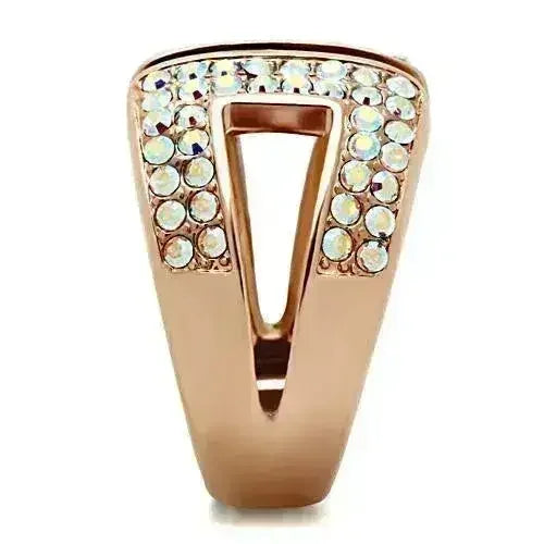 GL222 Bague en laiton plaqué or rose IP – Pièce maîtresse en cristal Aurore Boréale