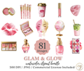 Glam & Glow – Kit d'images numériques aquarelle – Icônes MUA roses et or (81 PNG, licence commerciale)