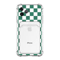 Étui de téléphone glamour avec porte-cartes transparent brillant, coque fine en silicone souple antichoc pour iPhone 14 13 11 12 Pro Max 7 8 Plus, jolie housse transparente à carreaux verts pour iPhone X XR XS, étui de téléphone antichoc avec porte-cartes